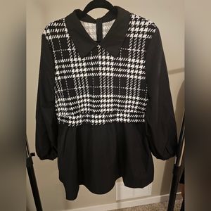 Zip Up Work Argyle Blouse